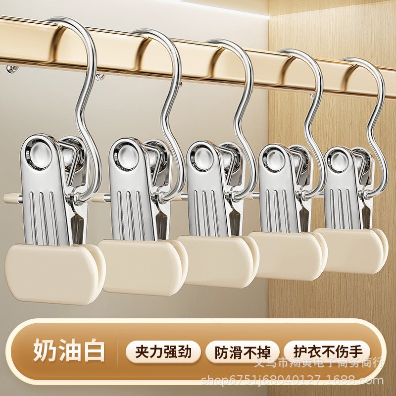 Trouser Clip Household Traceless Strong Stainless Steel Multifunctional Clothes Clip With Hook Clothes Clip Single Wide Mouth Clip - Image 1
